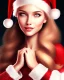 Placeholder: girl in Santa dress, close up portrait, Christmas, smiling