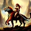 Placeholder: ultra detailed portrait of beautiful Red Sonja riding a Great tiger ,wearing plate armor, extremely detailed digital painting, in the style of A.J. Manzanedo and Robert Howard and Earl Norem and fenghua zhong and ruan jia and jeremy lipking and peter mohrbacher, mystical colors, rim light, beautiful lighting, 8 k, stunning scene, raytracing, octane, trending on artstation