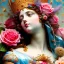 Placeholder: a close up of a statue of a woman surrounded by flowers, digital art, inspired by james christensen, rococo, photography alexey gurylev, crown of blue flowers, clothes made out of flower, agostino arrivabene, jean-sebastien rossbach, portrait of virgin mary, dressed in ornate, shaxi