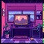 Placeholder: 8 bit pixelart of retro pc, synthwave, indoor
