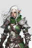 Placeholder: Cute female changeling D&D rogue assassin with long white hair and green eyes wearing leather armor