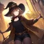 Placeholder: Clear focus, High resolution, short brown spiky hair, hair between eyes, eyes closed, wearing a brown detective hat, wearing a brown jacket and a black shirt, wearing black shorts, 1girl, pulling hat down, smiling, wearing a oversized jacket