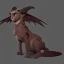 Placeholder: Cat gargoyle with goat horns and wings on its back Jim Kay style