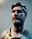 Placeholder: Ultra Realistic image, roman sculpture, marble deluxe material, Lionel Messi, gold Roman Laurel crown, miguel angel style, chisel style, emperador, waist up portrait, cinematic lighting, God light, god rays, 4k resolution, smooth details, ornate details, soft lighting, unreal engine 5, sky background.