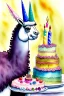 Placeholder: A llama having a birthday cake. Watercolour