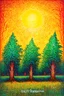 Placeholder: "Reality Transurfing" is an art work whose background is a Post-Impressionistic sun shining in a sky inspired by Kandinsky over a line of tall trees whose trunks are is inspired by Klimt. Their leaves are post-impressionistic in many dappled shades of green. The foreground shows a prompt of "I am pure magic" in a combination of Modernism and Dada