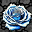 Placeholder: A detailed high quality surreal painting of a delicate, shimmering single blue animorphic rose that had a small pretty face in its petals, pouting, background is a blurred black and white hypnotic pattern, very mod, 1960s inspired art, psychedelic, highly detailed conceptual art, mixed media collage, dark fantastical atmosphere, fine lines, dali-esc, beautiful and natural, strange art, optical illusion