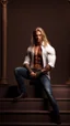 Placeholder: handsome warrior king, muscular, long blonde hair, male age 30, wearing jeans and a white shirt, tan skin, tattoos,photorealistic 4k dark fantasy