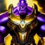 Placeholder: fullbody portrait in oil on canvas of Thanos with Big Golden Hulkbuster armor, intense stare, masterpiece, realistic, intricate detail, sci-fi fantasy style, volumetric lighting, particles, highly detailed ,cinematic , deep colours, 8k, by Kaare Andrew and Robert E Howard and Ken Kelly