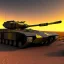 Placeholder: Wide desert view of Military hovertank from the future, 4k, highly detailed, hovering, axles, at sunset storm