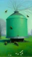 Placeholder: A bluish-green beehive painted by Birge Harrison