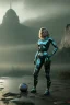 Placeholder: Ultra Realistic retro sci-fi scene, portrait, blonde woman, sweet young Marilyn Monroe face, perfect iris, tight latex coat, Strange planet background, helmet. Spaceship, fog, rain, soft color, highly detailed, unreal engine 5, ray tracing, RTX, lumen lighting, ultra detail, volumetric lighting, 3d, finely drawn, high definition, high resolution.