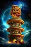 Placeholder: Pizza tower in Roma City buildings at night in Abstract Fluid, Galaxy nebula