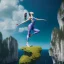 Placeholder: levitating yoga artist on a plattform in the air, lavo background , levitated lab equipment, 4k, Highly Detailed, Masterpiece, perfect eyes, Digital Illustration, Cinematic Lighting, Realistic, Sharp Focus, Centered, Beautifully Lit, Bioluminescent by Stanley Artgerm Lau