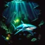 Placeholder: fantasy 90's tcg ELECTRIC CGLOWING UNDERWATER SHARK art