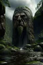 Placeholder: portrait in weird angle of huge rock giant crying a waterfall in front of rock column on bumpy road in moist swamp planet , photo-realistic, shot on Hasselblad h6d-400c, zeiss prime lens, bokeh like f/0.8, tilt-shift lens 8k, high detail, smooth render, down-light, unreal eng