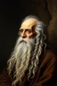 Placeholder: master oil painting by Rembrandt, realistic rendering Portrait of the Apkallu sage who were sent by the god Ea to teach civilization to humanity before the flood. They were depicted as half-human and half-fish or bird, and were associated with wisdom, magic, and culture. blurred pattern background
