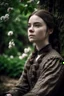 Placeholder: Beautiful Girl in the garden, 18 century, brunette, literally dark hair, dark eyes, fat, smell of sakura, rest, detailed face, england, she is staying under the tree, 30 years old, Game of thrones, Sansa Stark