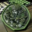 Placeholder: velcro patch of medusa in the style of cyber punk playing chess with a knight chess piece in her hand