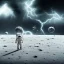 Placeholder: man walking on moon in thunderstorm