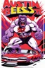 Placeholder: mad crazy wild super head big title with movie poster title: Austin super beast, 90s style, angry fast, extreme, wild, so so so so angry, tough sexy red and purple background with 90s comic style slashes