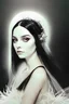 Placeholder: Ultra quality digital_illustration portrait of a witch bride wearing black wedding dress !!!, occult!!, deep watercolor!,cosmic, astral, inspired by ismail inceoglu, Dan_witz, moebius , android_jones, artgerm , studio mappa, photorealistic, Hyperrealistic, cgsociety zbrush_central fantasy album cover art 4k hdr 64 megapixels 8k back lit complex elaborate fantastical hyperdetailed