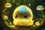 Placeholder: cute chibi slime radiant golden glow in mystical bioluminescent forest , highly detailed , cute facial features , 3D reflections