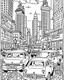 Placeholder: Craft an appealing black and white coloring page inspired by the iconic yellow taxis, skillfully depicting them weaving through the lively streets of Manhattan. Remove the black background to create a delightful coloring experience suitable for both kids and adults.