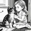 Placeholder: very beautiful realistic cartoon 10 years old girl playing with a cat