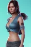 Placeholder:  isometric clean art of super japanese woman Camilla Luddington, busty hitomi tanaka, Lara croft clothes, soft lighting, soft pastel gradients, high definition, 3d icon clay render, blender 3d