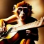 Placeholder: Audobon painting of a monkey playing a guitar, 6 strings, fingers