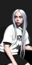 Placeholder: Billie Eilish, sitting on a chair, Black Short Dress, high detail, realistic