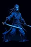 Placeholder: female blue ghost wielding a katana in one hand, dark style