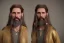 Placeholder: Boisterous braided long haired bearded tall man wearing gold rings and rugged long merchant's coat, medieval fantasy