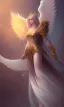 Placeholder: Female angel with beautiful perfect face big wings and golden crown floating above the ground in the dark enviroment, anatomically correct, michelangelo style, detailed, world of warcraft style, dark forest, trees, painting, brush strokes, 8k, dark forest in the background, epic scene, epic painting