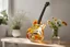 Placeholder: A lovely clear transparent resin guitar with wildflower design in a modern room in sunshine