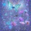 Placeholder: garden with subtle cristal transparent bright glitter blue butterfly, light, galactic, subtle flowers