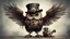 Placeholder: A steampunk owl , in a hat and work boots, fantasy, dreamlike, surrealism, grumpy, mechanic, tools wings spread open