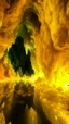 Placeholder: A golden yellow cave with round crystals painted by Claude Monet