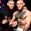 Placeholder: khabib nurmagomedov drinking whisky with conor mcgregor in a club