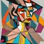 Placeholder: Cubism Mexican girl, 3 colors, black lines