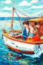 Placeholder: on the boat on a long journey, japanese modern pop art