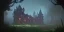 Placeholder: Ruined overgrown small castle in a dense forest, dynamic lighting, night