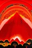 Placeholder: A red volcano with bursting flames designed in Australian aboriginal art painted by Frank Lloyd Wright