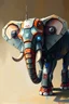 Placeholder: Bosch paint style in oil painting of an elephant robot build all digital circuits and electronics components his ears like radar antenna his legs like a tank weeks his nose is like a cannon his eyes like to crystal balls , contrasting with natural hands skin