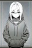 Placeholder: thoughtful girl in a loose sweatshirt, line arts, greyscale,