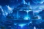 Placeholder: Mystical floating island with a lush garden, ancient ruins, and a cascading waterfall, under a starry twilight sky.A small frozen crystal blue lake centered around snowy mountains, high resolution, realistic, beautiful, volumetric lighting, colorful, masterpiece, crystalline, strong blue color, detailed, aerial view, 8K, intricate details, cyberpunk, cosmic