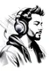 Placeholder: Illustration sketch of man in music with headphone