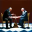 Placeholder: Putin, President Xi Of China And Joe Biden Play Chess between lights and shadow With A Pigeon,And Atomic Bomb Mushroom Cloud,Complex Surgical Instruments Intermixed With A Newborn Boy,Minimalism,Painting By Adrian Ghenie,Rene Magritte,Pablo Picasso,Michelangelo,Salvador Dali,Lucian Freud