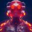 Placeholder: A beautiful portrait of a cyborg bird red color scheme, high key lighting, volumetric light high details psychedelic background